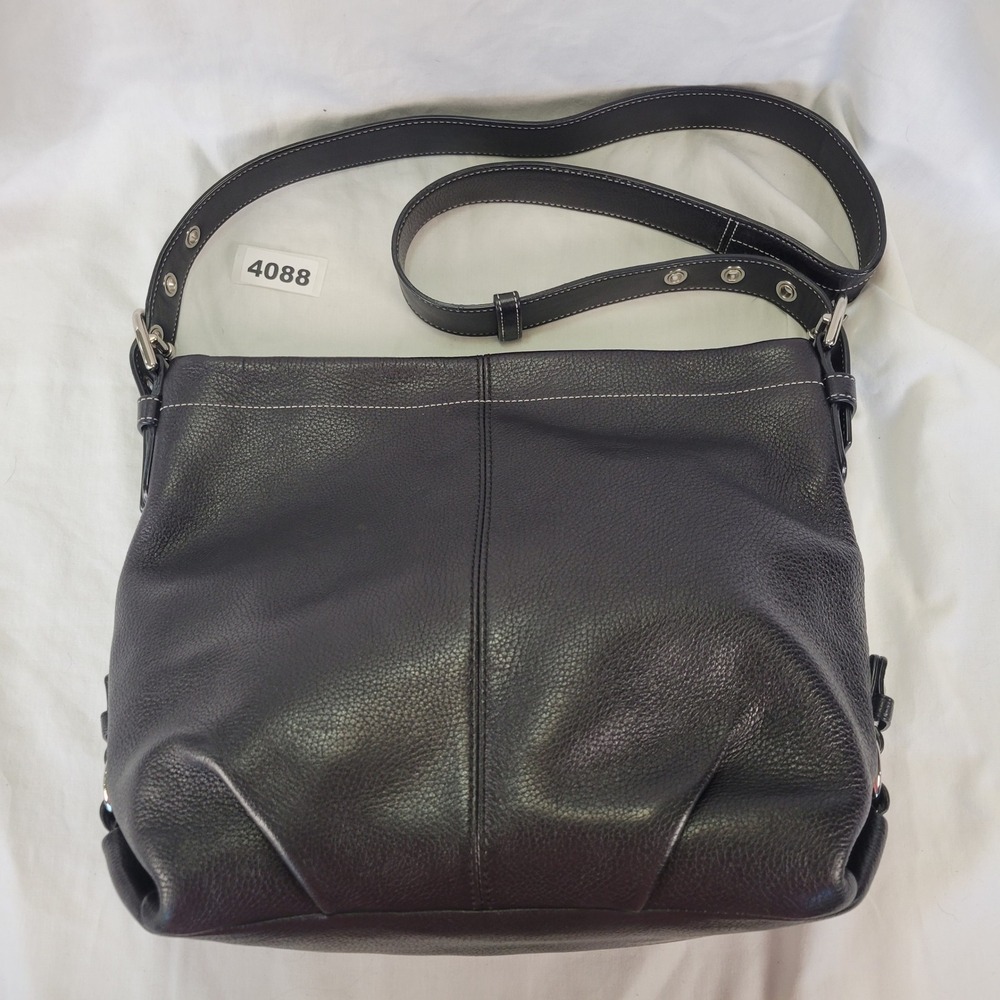 Coach Black Leather Shoulder Bag Purse Hobo Style Silver Tone Hardware